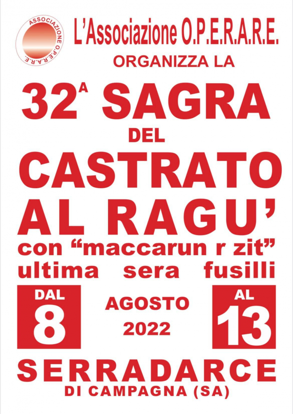 32° SAGRA DEL CASTRATO AL RAGU' CU' MACCARUN R'ZIT a SERRADARCE