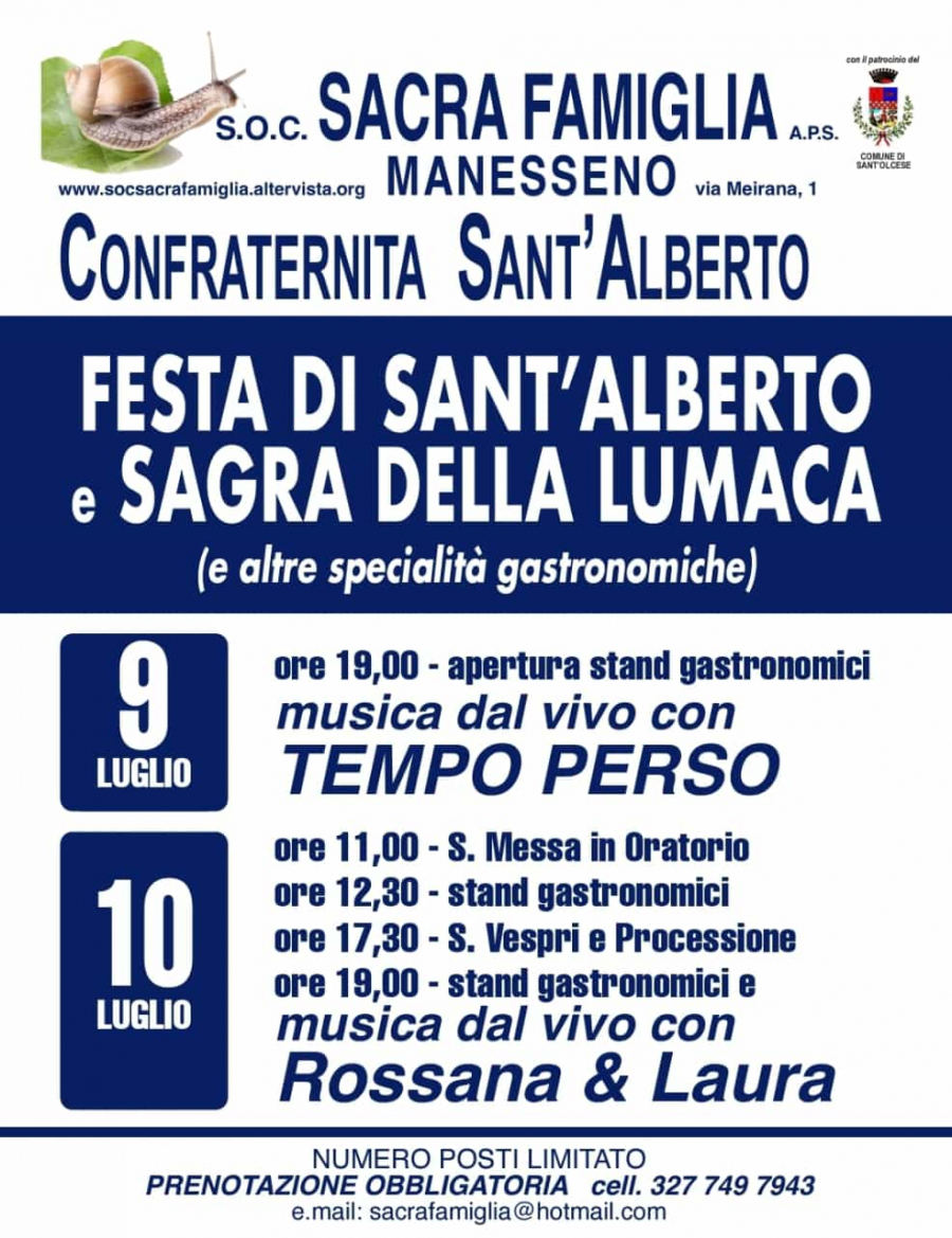 SAGRA DELLA LUMACA - FESTA DI SANT'ALBERTO a MANESSENO 2022