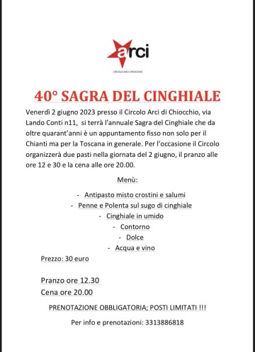 40° SAGRA DEL CINGHIALE a CHIOCCHIO di GREVE IN CHIANTI 